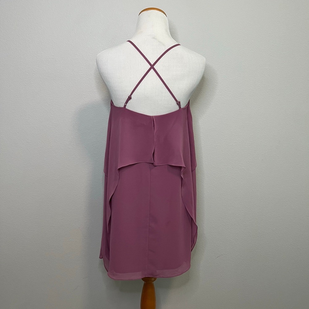 Lauren Ralph Lauren Plum‎ Purple Chiffon Tiered Ruffle Halter Shift Dress 0 - Picture 3 of 7